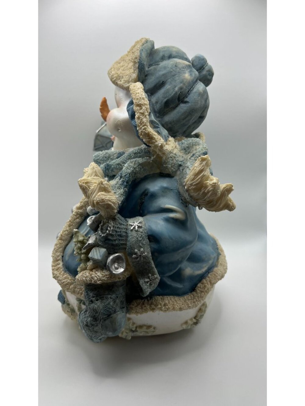 Vintage Snowman Figurine With Blue Coat Hat & Lantern - Holiday Winter Decor Acc - Picture 2 of 7